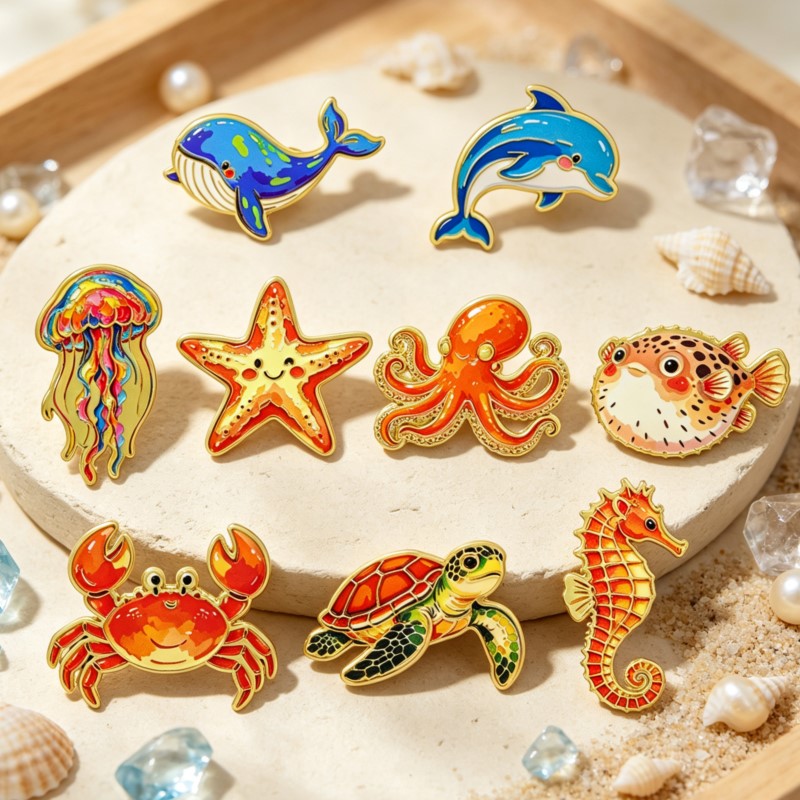 Enamel Pin Set - Kolorowa emaliowana przypinka z motywem morskich