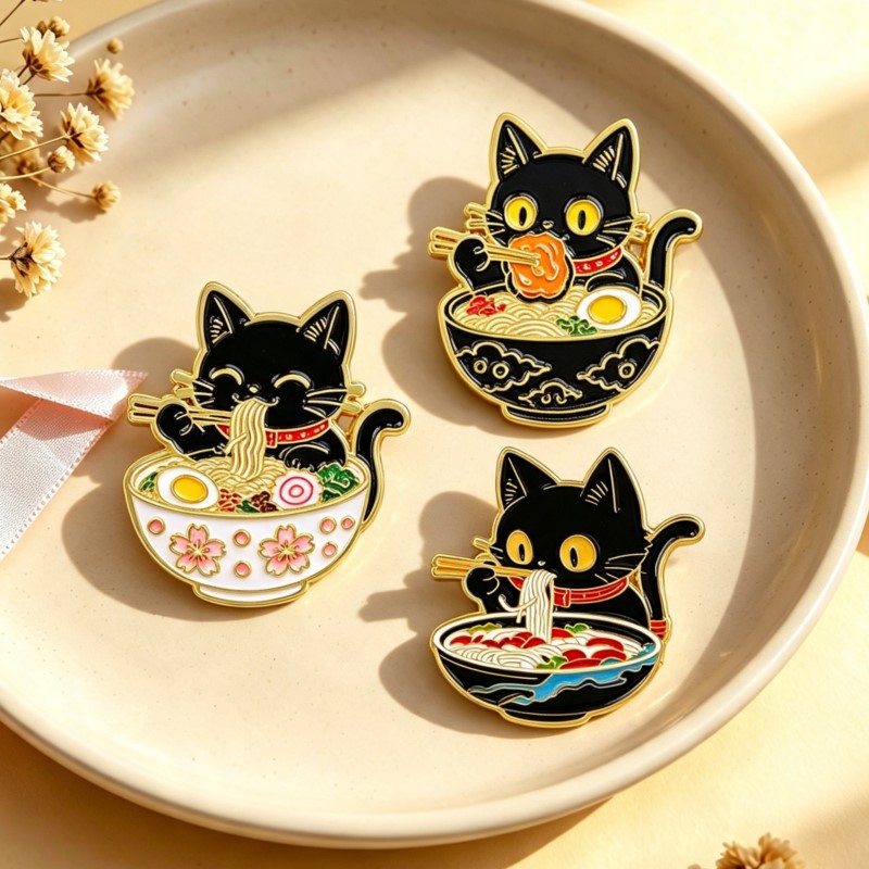 Enamel Pin Set - Urocza czarna emaliowana przypinka z kotem